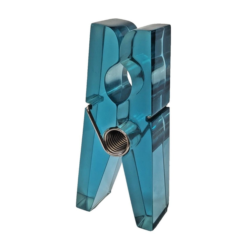 Vintage Lucite Oversized Clothes Pin Teal Blue Memo Holder Pop Art Jumbo 7.75"